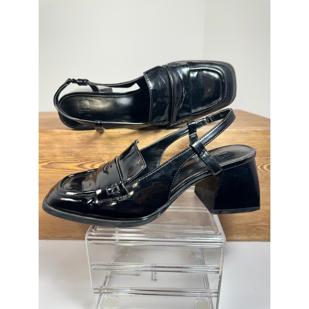 Gianni Bini GB Patent Slingback Loafers Womens 6.5M Block Heel Y2K Academia Chic
